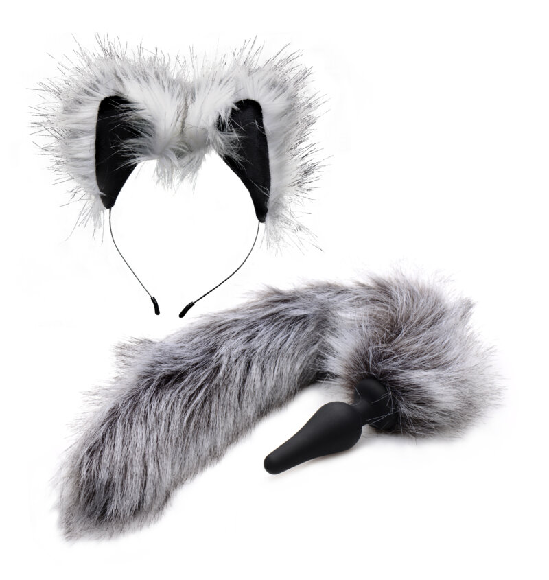 Tails - Anal Plug and Ears Set Grey Wolf Tail
