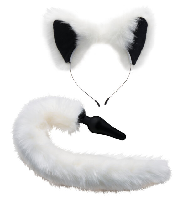 Tails - Anal Plug and Ears Set White Fox Tail