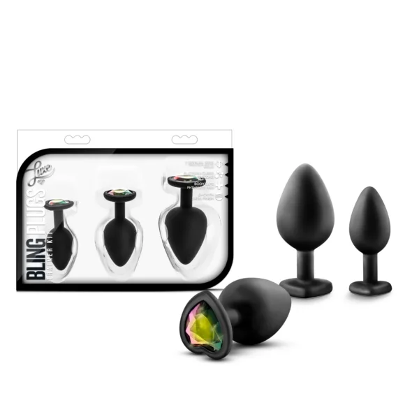 4 Sizes Plugs Training Kit With Rainbow Gems Heart Shaped Base - Butt Plug Kits Anal Pride/Rave Blush  - Mindadultshop