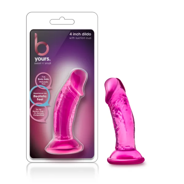 B Yours Sweet N Small Dildo with Suction Cup 4in Pink - New Adult Toys