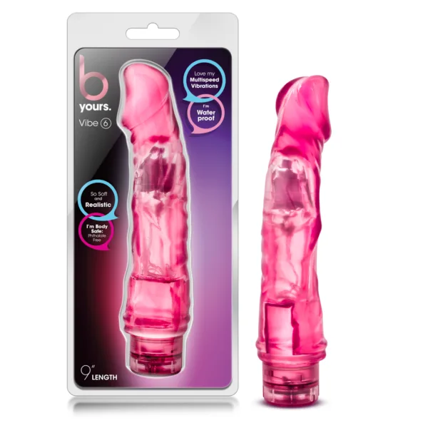B Yours Vibe 9 inch Waterproof Twist Dial For Easy Vibration Setting - Vibrating Dildo Dong Blush  - Mindadultshop