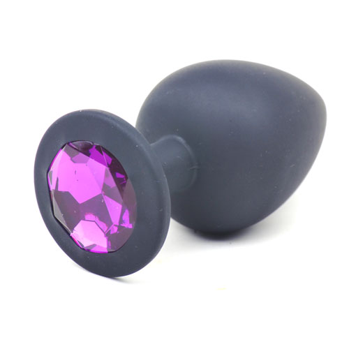 Black Silicone Anal Plug Large w/ Purple Diamond - Butt Plug