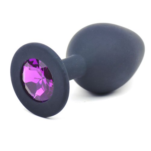Black Silicone Anal Plug Medium w/ Purple Diamond - Butt Plug