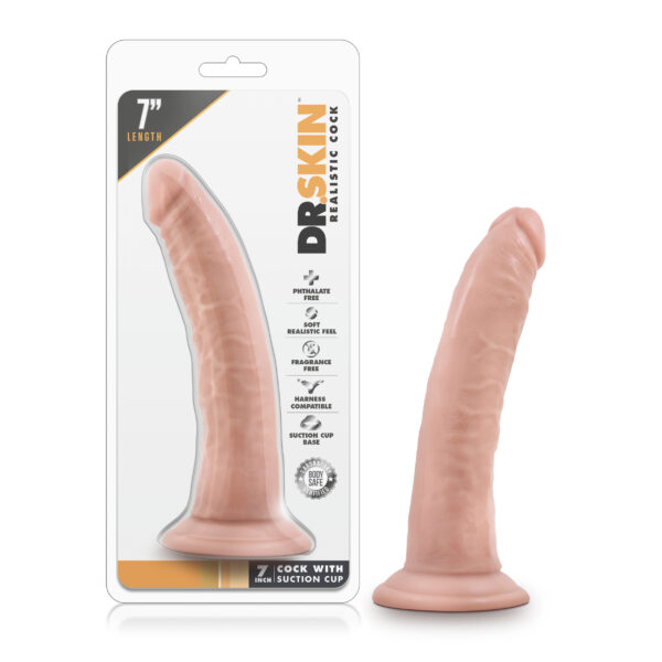 Dr Skin 7in Cock With Suction Cup Vanilla - Non Vibrating