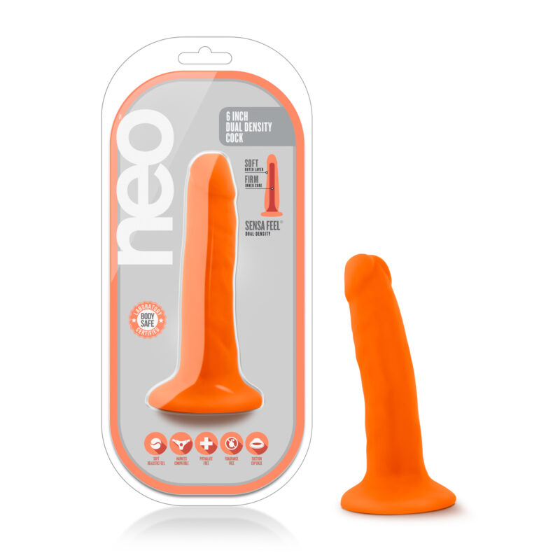 Neo Dual Density Cock Neon 6 Inch Orange - Non Vibrating