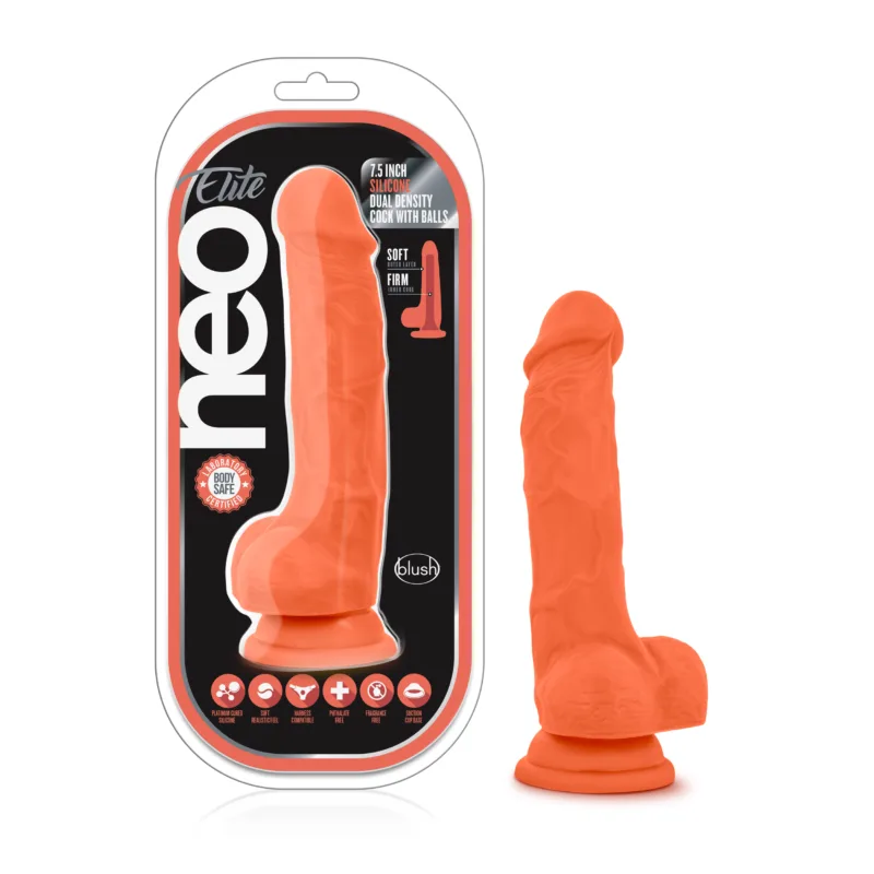 Neo Elite 7.5in Silicone Dual Density Cock with Balls Neon - Non Vibrating