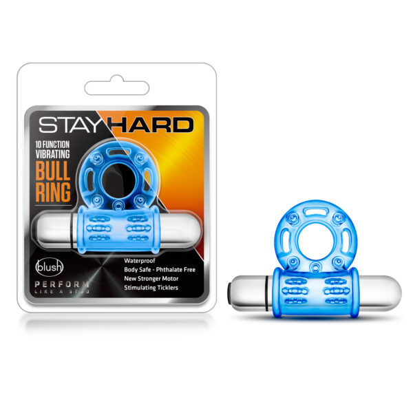 Stay Hard 10 Function Vibrating Bull Ring Blue - Cock Rings