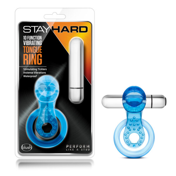 Stay Hard 10 Function Vibrating Tongue Ring Blue - Cock Rings