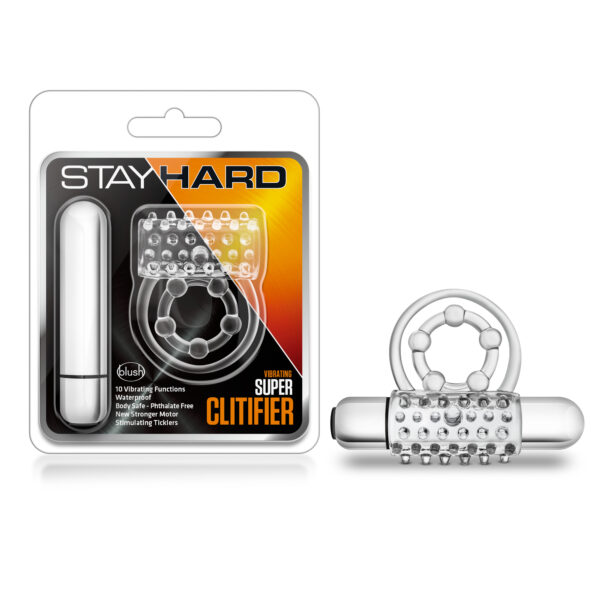 Stay Hard Vibrating Super Clitifier Clear - Cock Rings