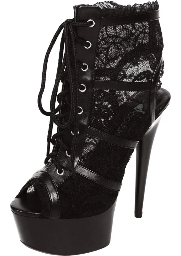Black Lace Open Toe Platform Ankle Bootie 6in Heel Size 7 - Lingerie Shoes Lapdance Shoes - Mindadultshop